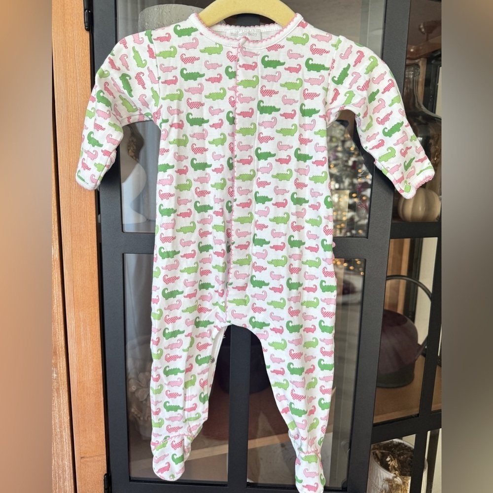 Magnolia baby footies alligators print ruffle pima cotton mittens Florida girl